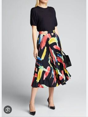 Milly Modern Brushstroke Pleated Twill Skirt Size 4